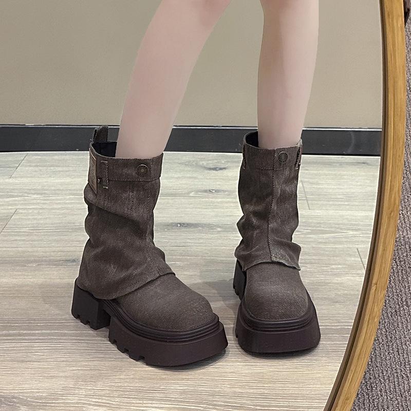 Stylish Women's Thick-Soled Martin Boots - European & American Design, Spring/Autumn 2024