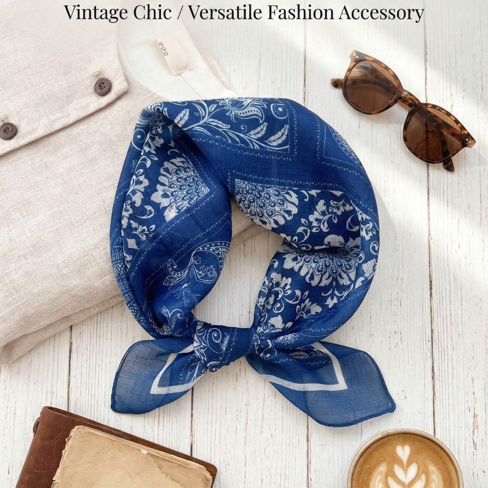 Cashew Small Square Scarf Floral Square Handkerchief Simple Printed Silk Scarf  Vacation