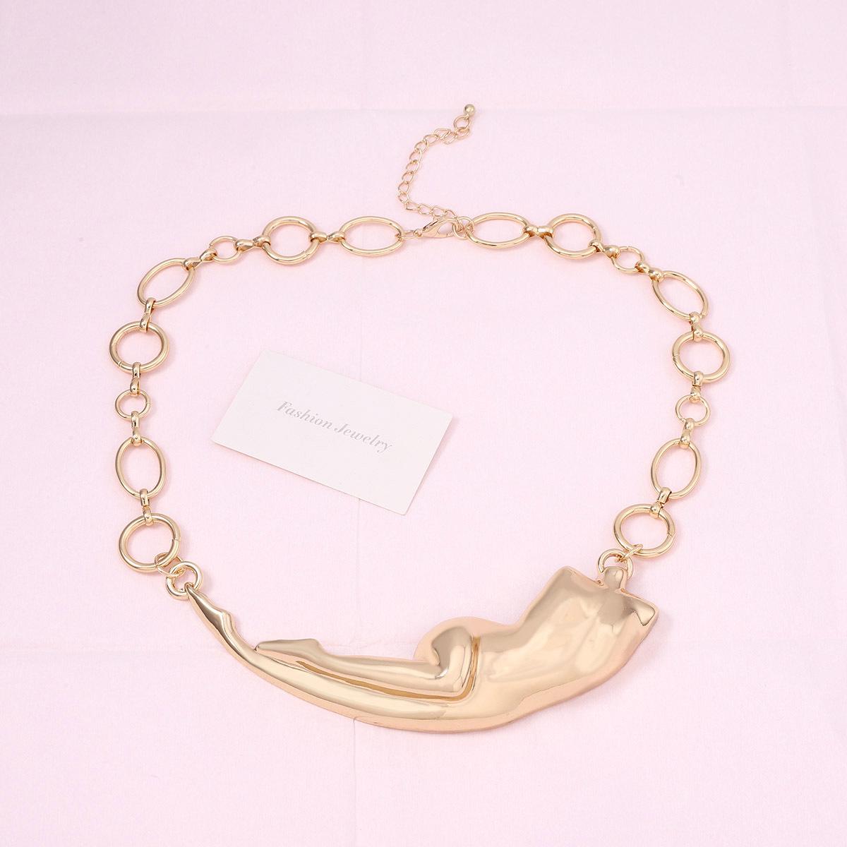 

Європейська та американська мода проста нерегулярна абстрактна ланцюжок на ключицю з персонажем, перебільшений універсальний хіп-хоп панк стиль золотий