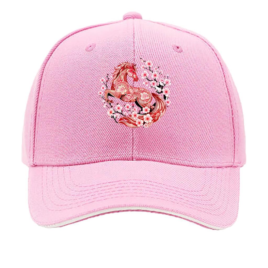Lunar New Year Asian Horse Blossom Art Sandwich Baseball Cap Sun Cap Outdoor Workouts Hat
