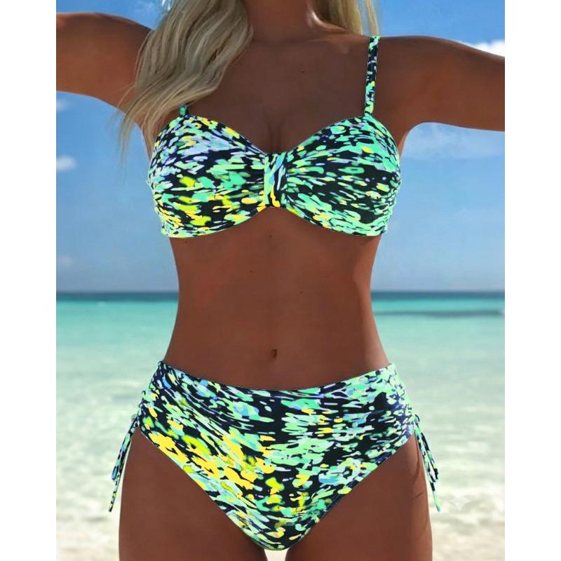 European and American Triangle Color Printing New Bikini Sexy Women's Split Swimsuit Bikini