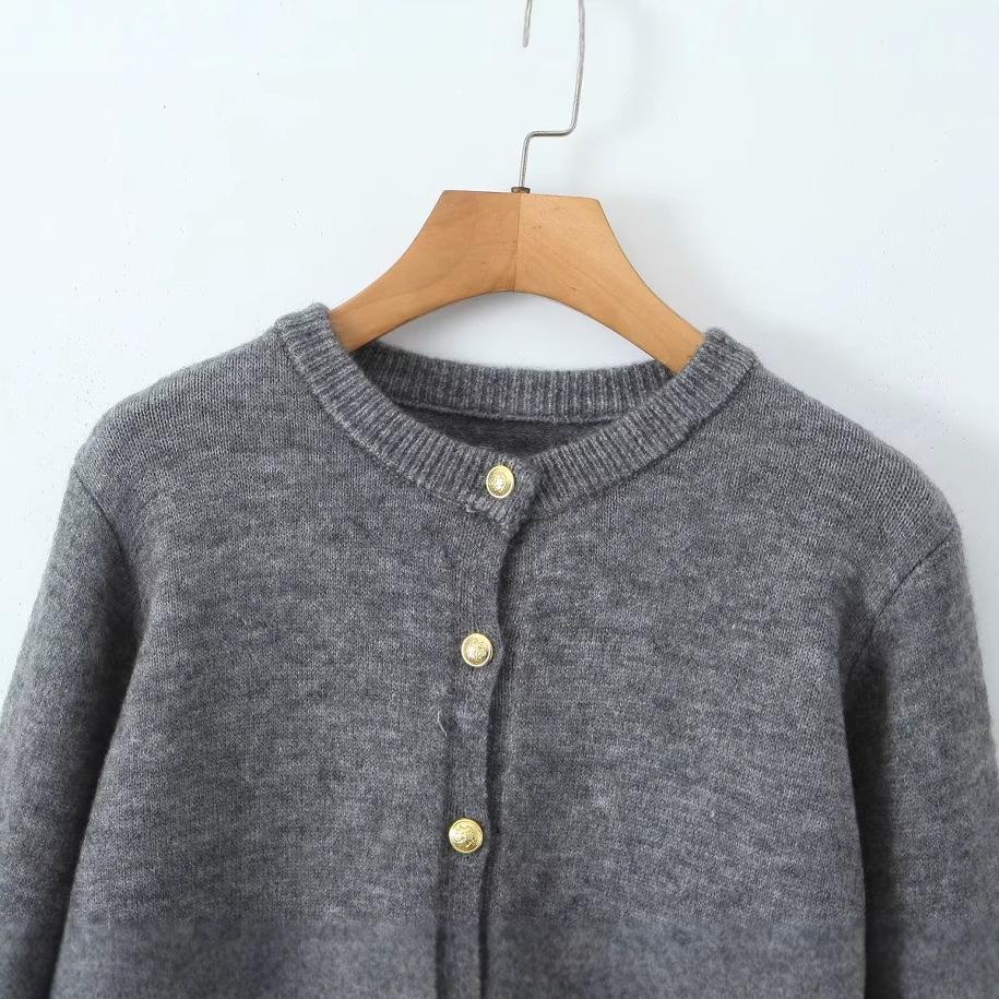 2024 Fall Women's European & American Style Long Sleeve Button Knit Cardigan