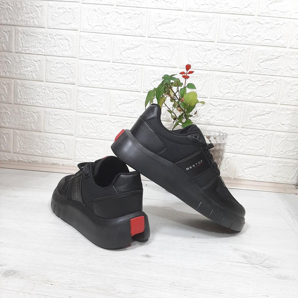 Bestof 544 Black-Black Fuspet Thick Soled Sports Shoes