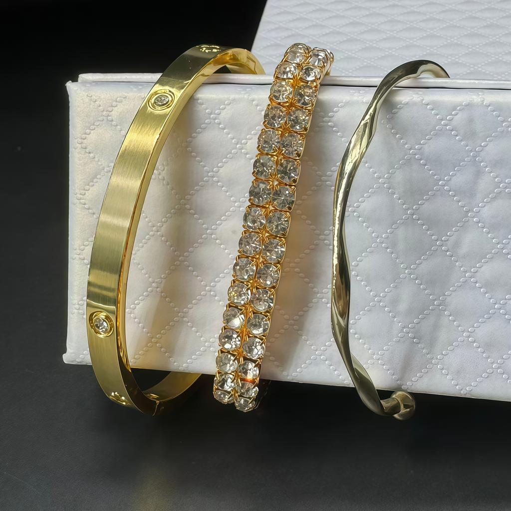 3-Piece Jewellery Set, Minimalist Style Adjustable Bracelet with Zirconia Embellishment Birthday Gift, Halloween Gift