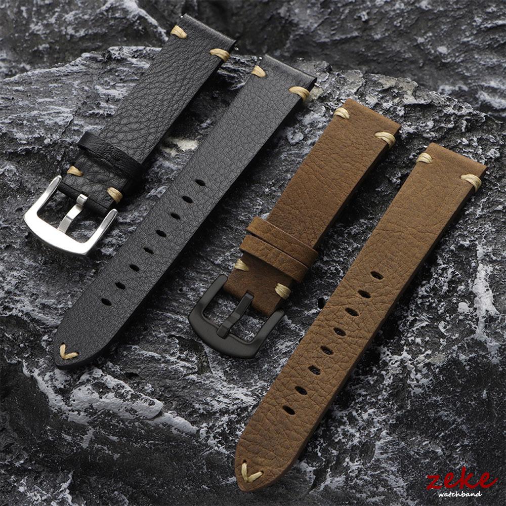 20MM 22MM Echtes Rindsleder Uhrenarmband Vintage Weich Erste Schicht Kalbsleder Uhrenarmband Herren Braun Schwarz Handgefertigte Naht Armbänder