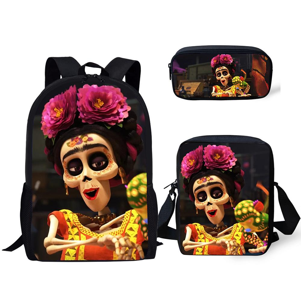 Popular COCO Music Skull Pattern 3D Print 3pcs/Set pupil School Bags Laptop Daypack Backpack Inclined shoulder bag Pencil Case