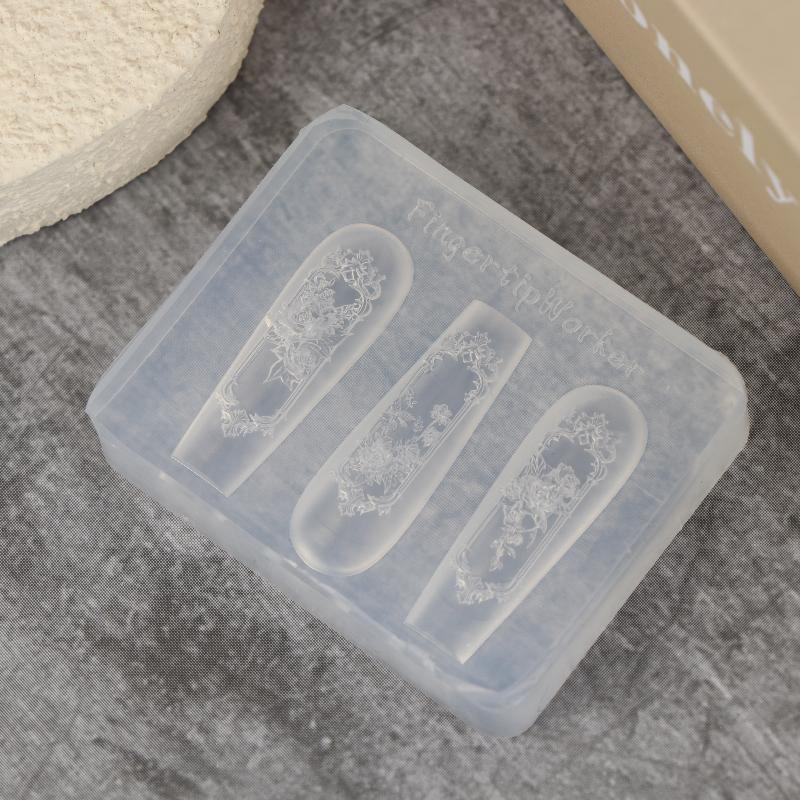 1 Stück Retro 3D Nagelformen Fensterrahmen Rosenblütenrahmen Nagelform 3D Schnitzerei Silikon Schablone DIY Maniküre Dekoration Werkzeuge