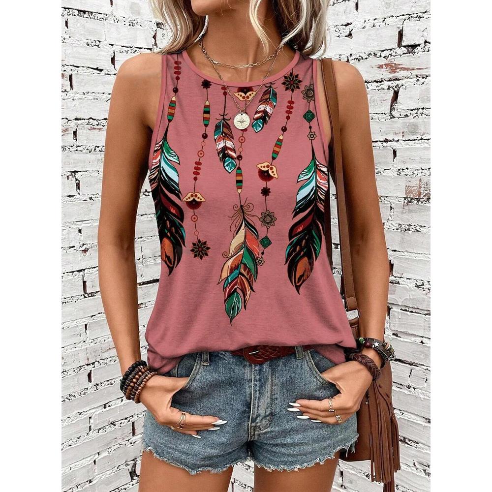 

Женская новая этническая майка без рукавов, 3D принт ловец снов, элегантный жилет с круглым вырезом и открытыми плечами, майка без рукавов в стиле Y2K, женская одежда 4XL