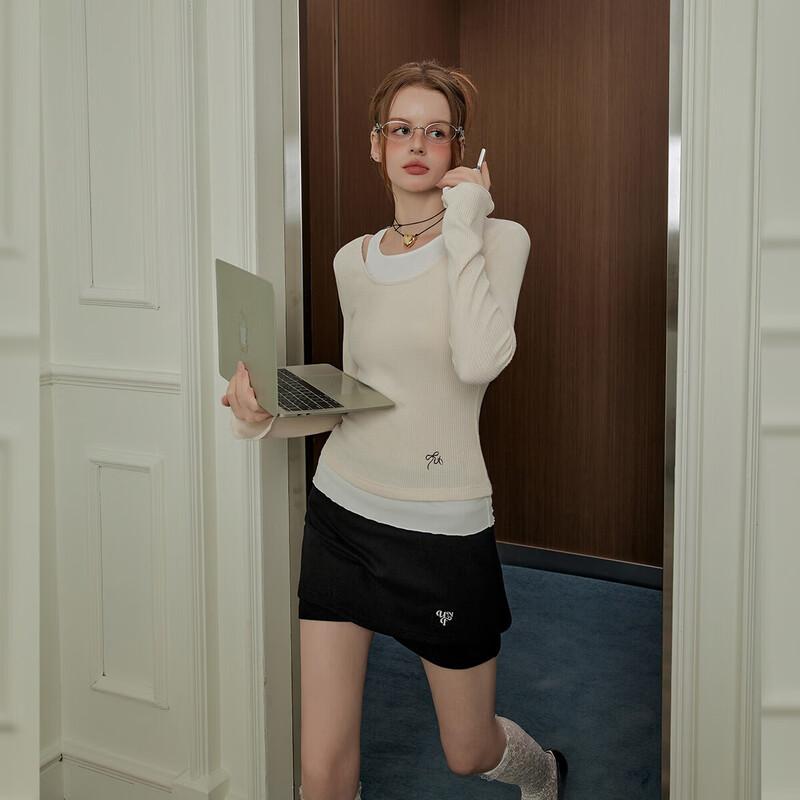 Women s UNIFREE Faux Two-Piece Long Sleeve T-Shirt S