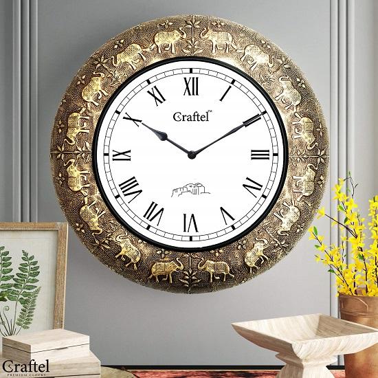 Brass Embossed Roman Dial Analog Wall Clock Handcrafed Antique Clock For Bedroom Living Room Home And Office (45.72 Cm