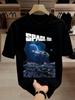 Mens Retro Sci Fi Pattern Tshirt Space Spaceship and Planet Printed Tshirt From The S and S Tshirt