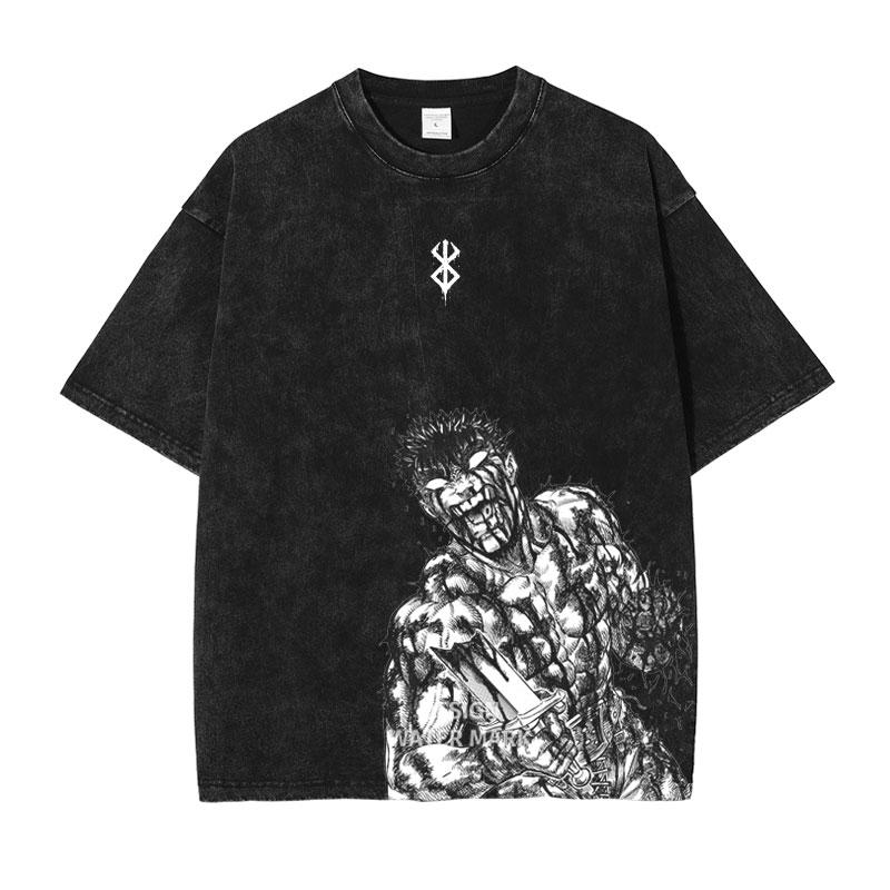 Berserks Mnaga Tshirts Guts Griffith Graphic T Shirt Vintage Washed Oversized TShirt Short Sleeve Cotton Tee Men Women Clothes