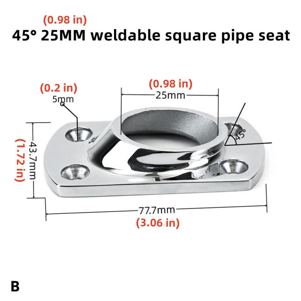 Marine Hardware Fittings Square Tube Seat Weldable Deck Handrail Railing Bracket Yacht Stainless Steel Fittings