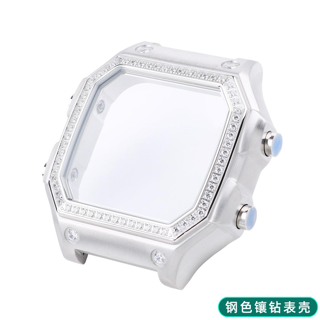 DIY diamond studded case for Casio 3299 small square AE-1200 1300 modified stainless steel case with diamond studded shell