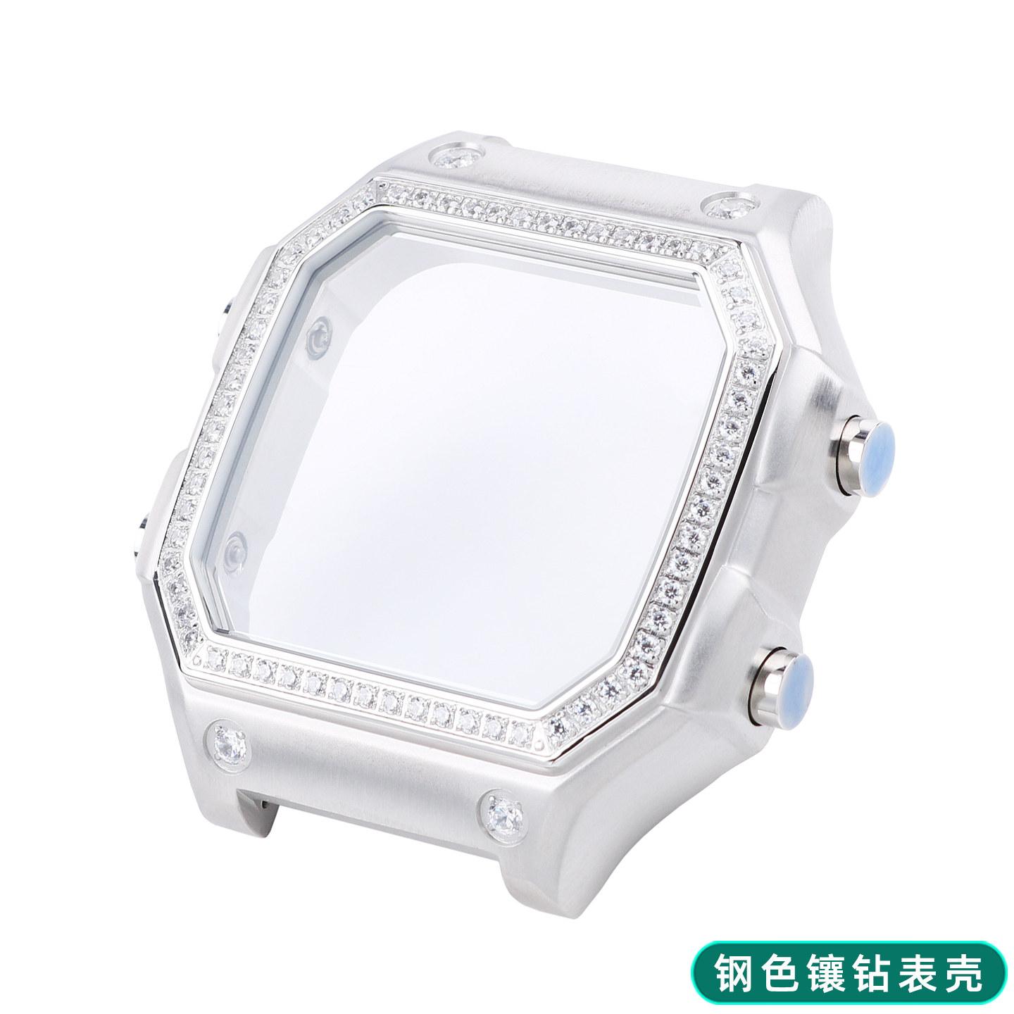 DIY diamond studded case for Casio 3299 small square AE-1200 1300 modified stainless steel case with diamond studded shell AE1200 or AE1300