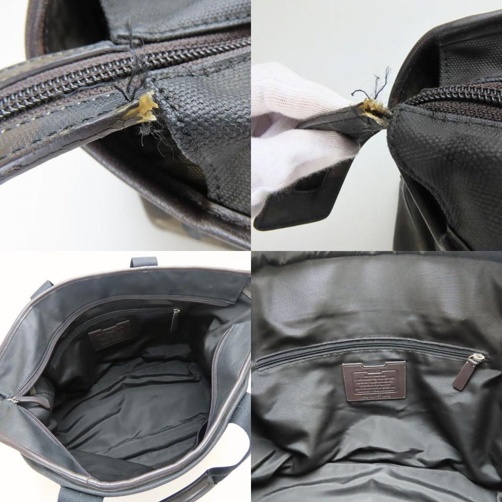 Used COACH Tote Bag Weekend Tote F70832 Signature PVC Coated Canvas Black Green System Camouflage