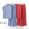 Summer High-Neck Sleeveless Top & Color Block Wide-Leg Pants Two-Piece Set