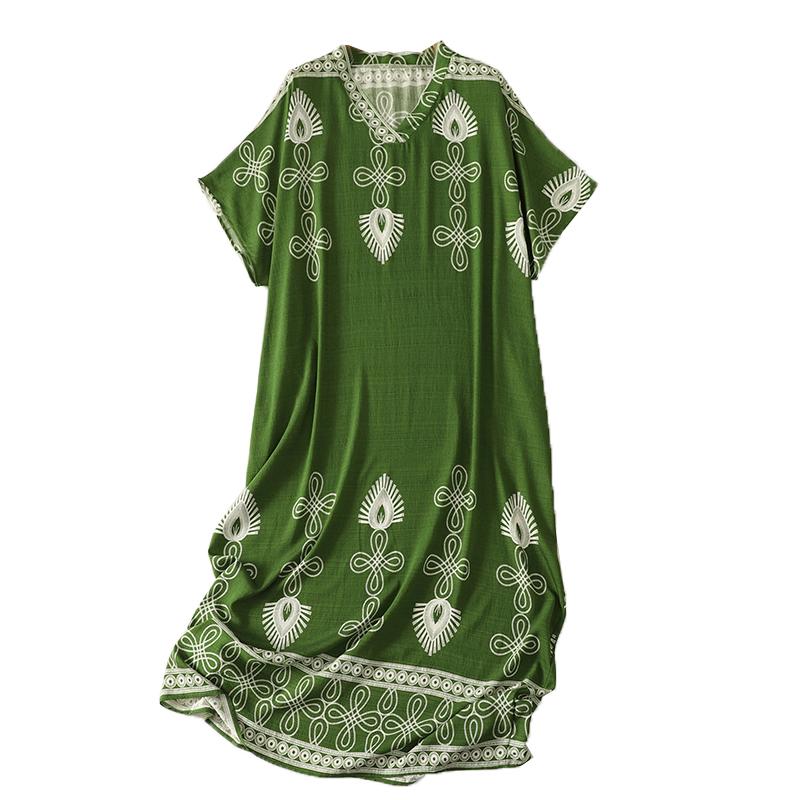 Short Sleeve Plus Size Cotton Vintage Floral New In Dresses for Women Casual Loose Long Summer Dress