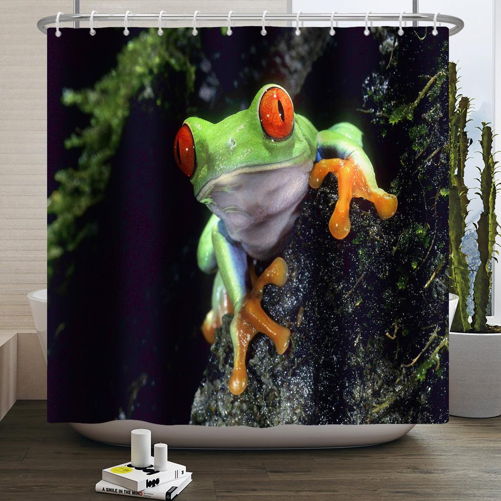 Lustiger Frosch Duschvorhang für Badezimmer Pilz Schmetterling Floral Grüne Pflanze Cartoon Tier Wasserdicht Polyester Duschvorhang