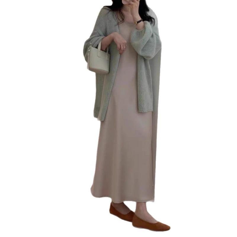 Spring New Thin Lace-up Medium and Long Gentle Wind Knitted Cardigan Loose Soft Waxy Sunscreen Jacket Women