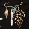 Starfish and Seashell Pearl Pendant Brooch & Women's Pants Chain in Beach Holiday Style