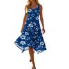 Women's Casual Sleeveless Floral Print Dress Round Neck Irregular Hem Mid-Length Summer Dress Lightweight Comfortable Fabric