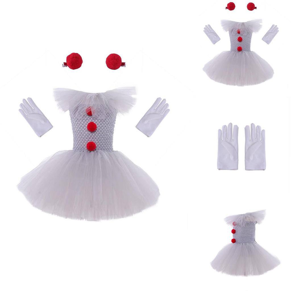 Soft And Fluffy Clown Girls Dress Set For Masquerade Parties