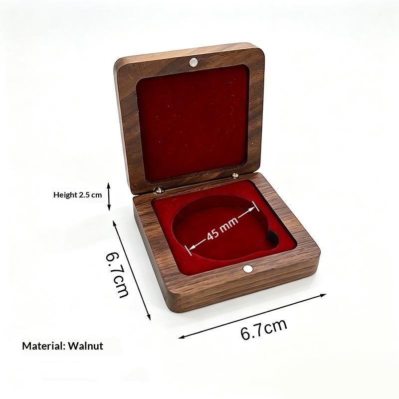 New Commemorative Coin Badge Box Black/Red Badge Ancient Coin Collection Box Walnut Wood Window Box Gift Box