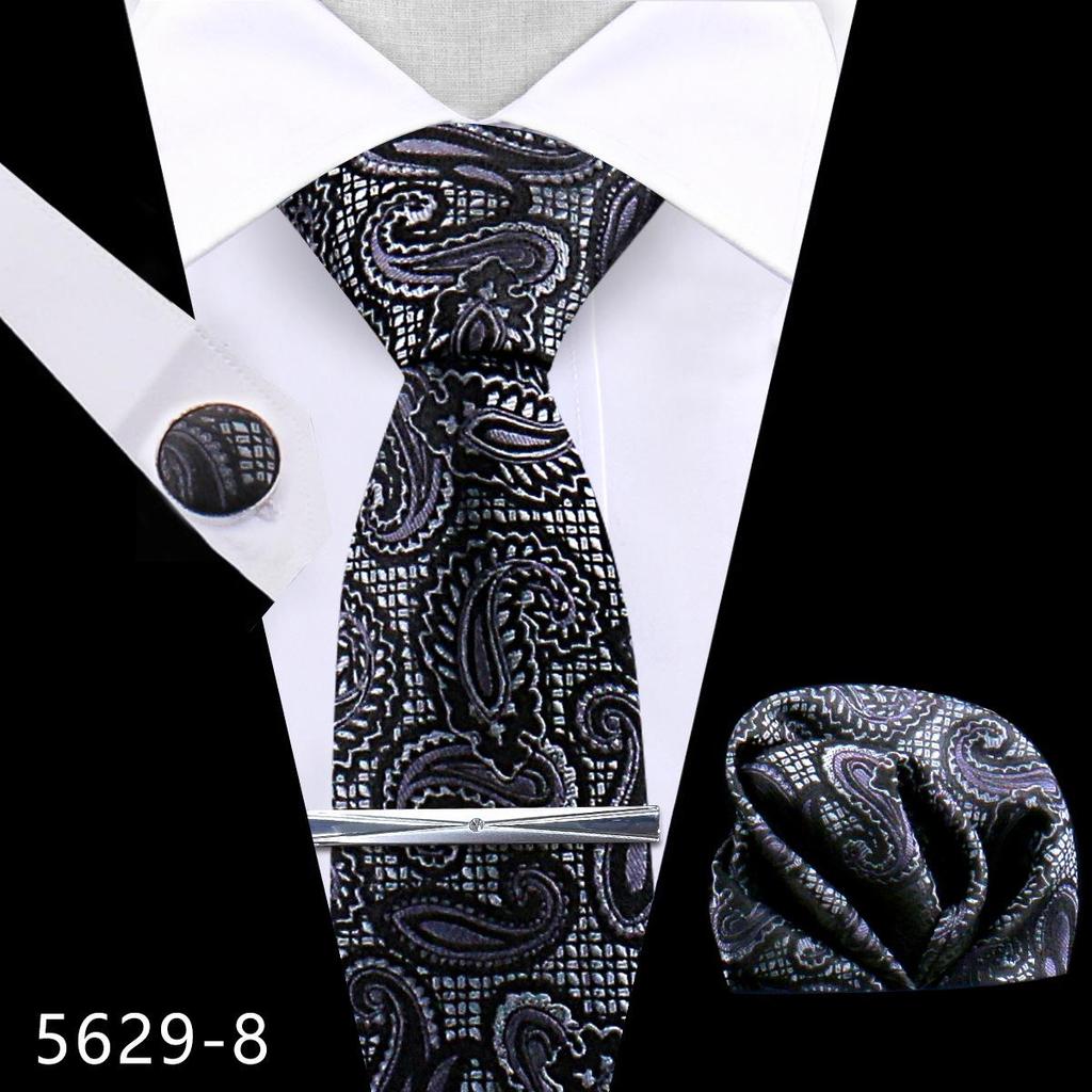Men's Premium Polyester Tie, Pocket Square & Cufflink Set for Formal Events