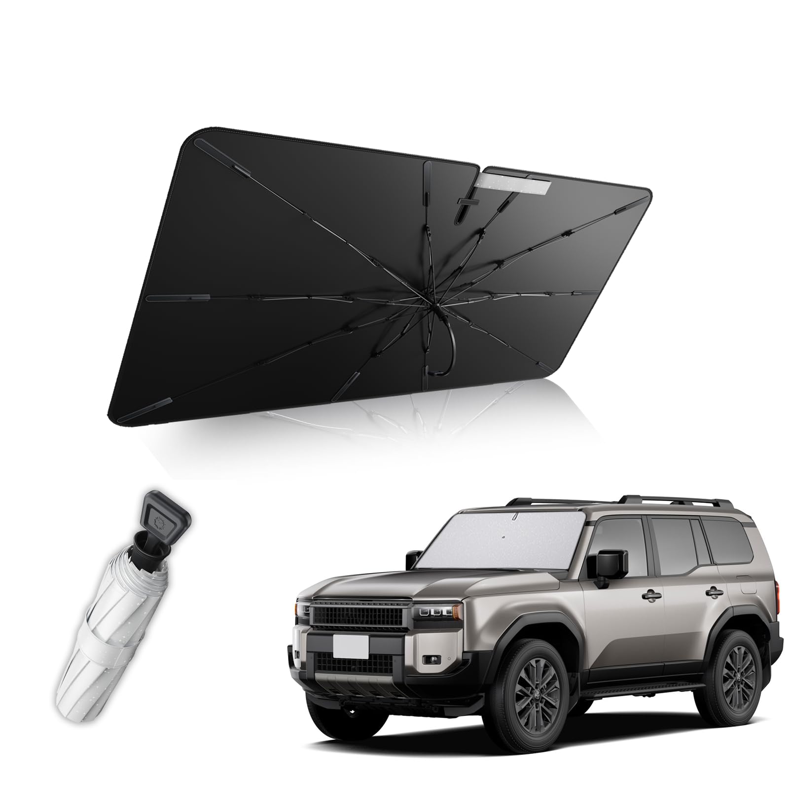 

2025 Усиленный эксклюзивный солнцезащитный зонт для лобового стекла Toyota Land Cruiser 250, солнцезащитный козырек, кончик 10 см можно сложить, солнцезащитный козырек Land Cruiser 250 с затемнением