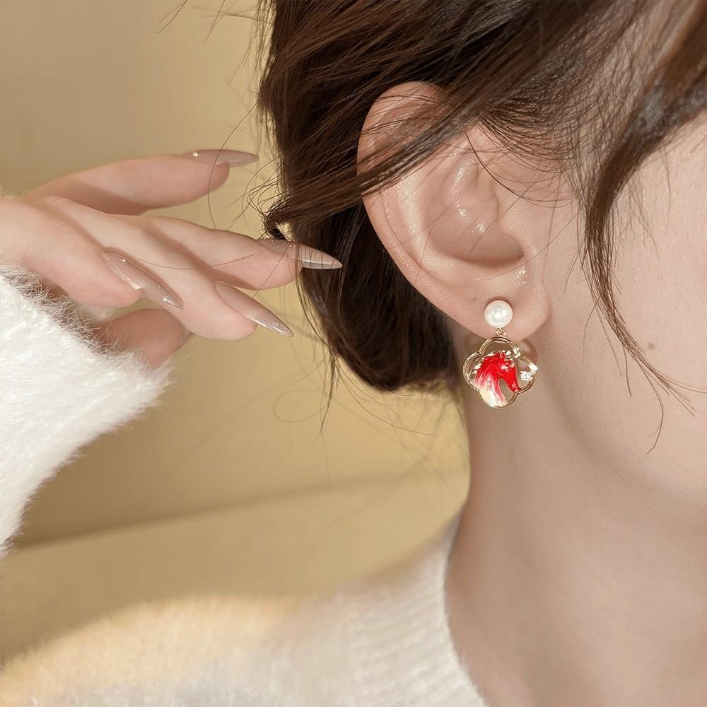 Bowknot New Year Horse Earrings Chinese Style Cartoon Horse Red Pony Earrings Fashion Jewelry Elegant Horse Mascot Drop Earrings