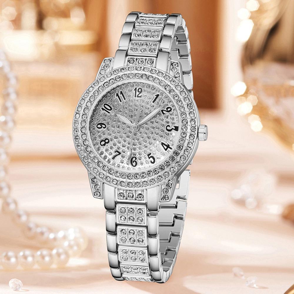 Ladies Watch Set, Steel Belt Full of Diamonds, High-end Quartz Watch Temperament, Business Leisure Watch Wholesale