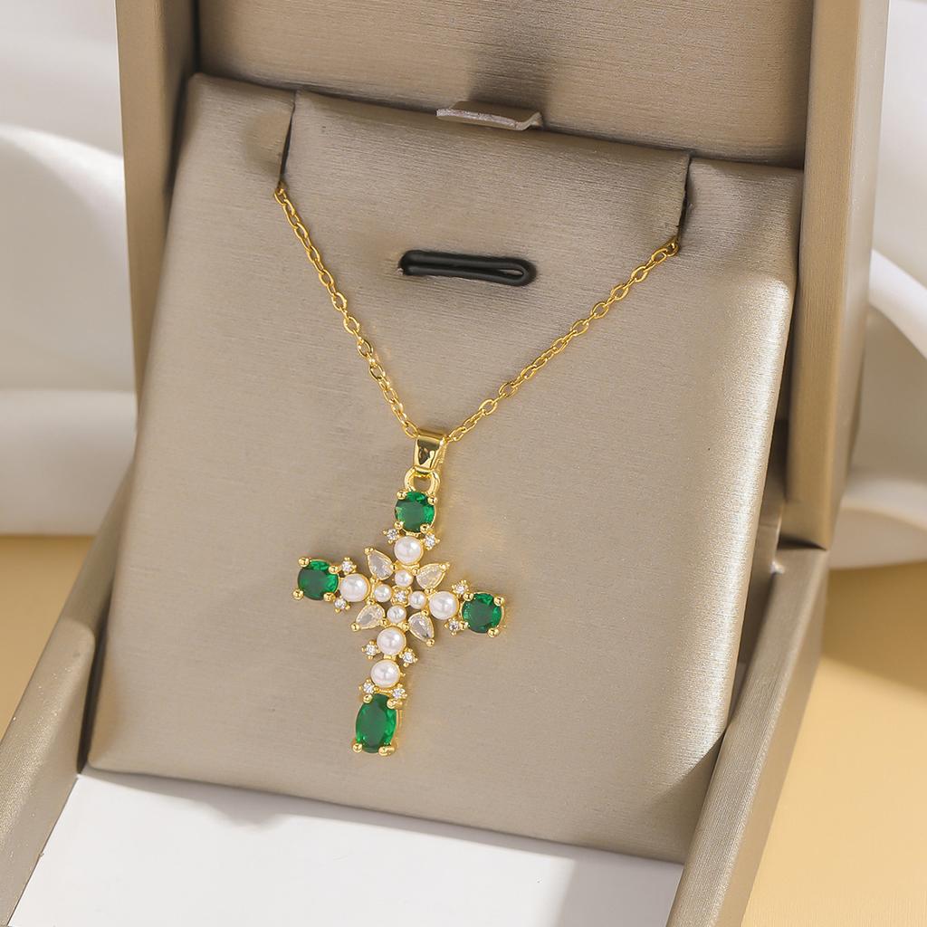 Hip Hop Cool Zircon Cross Necklaces for Women Men Fashion Stainless Steel Chains Shiny Cross Collar Jewelry Accessories Gifts