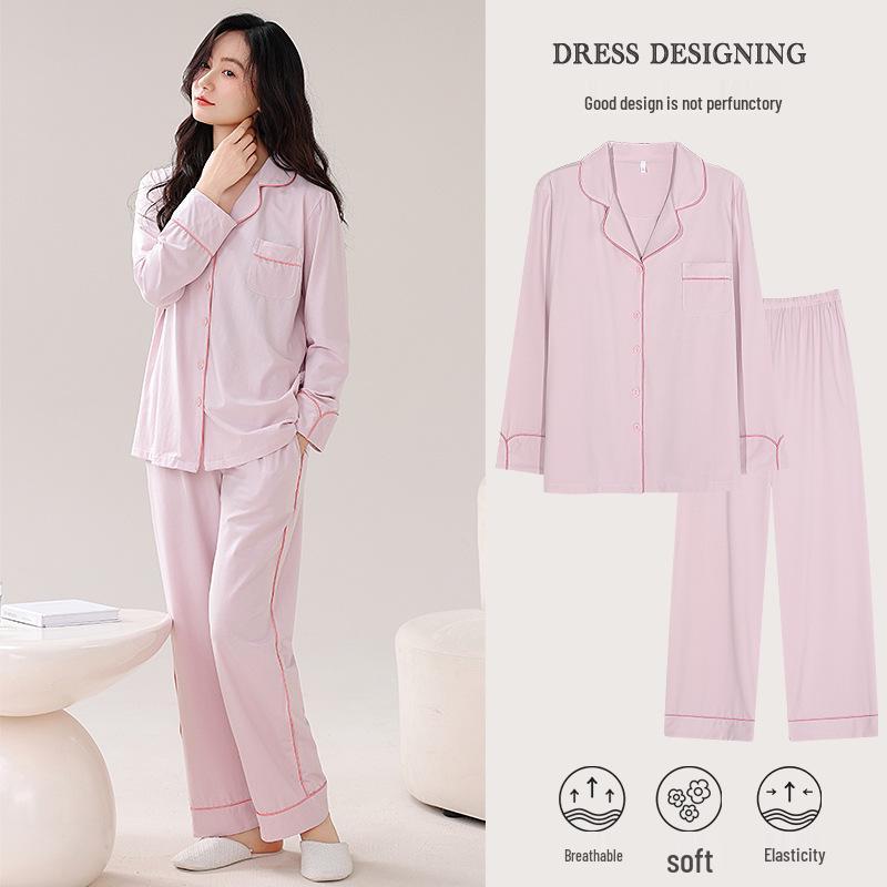 Pigiama da Donna a Maniche Lunghe in Cotone - Cardigan Monocolore per Primavera e Autunno