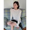 French Retro Lace Trim Round Neck Long Sleeve T-shirt for Women - Autumn Base Layer Shirt