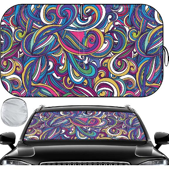 Iridescent Sun Shade for Car Windshield, Foldable Universal Car Windshield Upgrade Sunshade Enhanced UV Rays Reflective Sun Visor Shade Keeps Vehicle