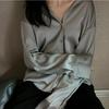 White Women's Retro Hong Kong Style Loose Satin Drape Shirt