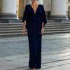 Womens 2026 Fall Elegant V-Neck Wrap Waist A-Line Maxi Dress With Batwing Sleeves Loose Fit