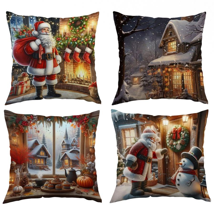 New Christmas Sofa Cushion Home Holiday Printed Cushion Cover Living Room Decorative Cushion Cover