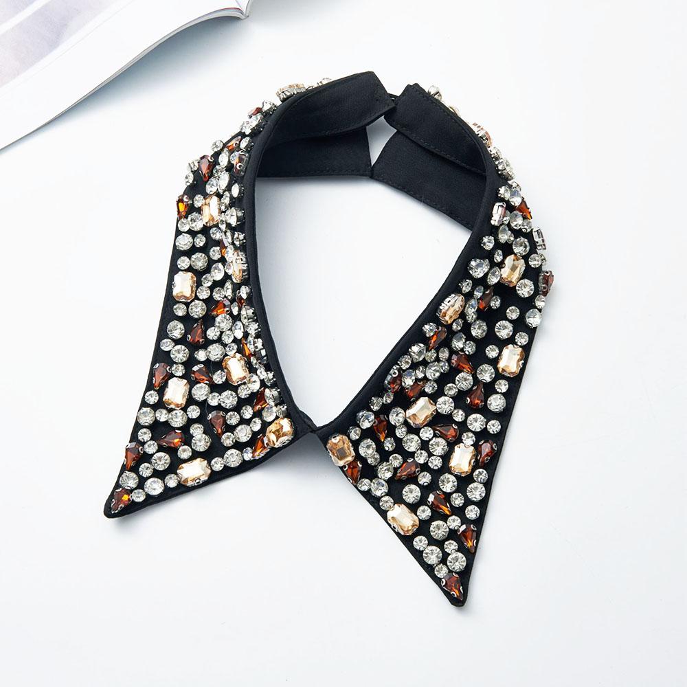 Punk Color Beaded Detachable Faux Collar for Women Neckline with Crystal Rhinestone Sewing  European Fashion Pointed Collar