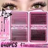 DIY D-Curl False Eyelashes: 640 Segmented Clusters, 9-16mm, for Dense, Natural Look.