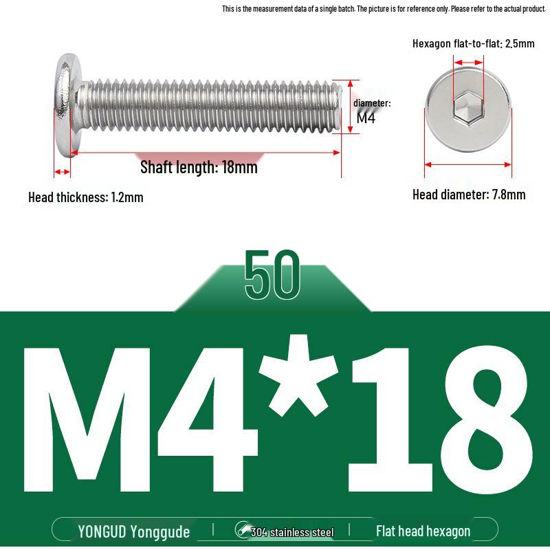 304 Stainless Steel Ultra-Thin Flat Head Hex Socket Bolt, M2-M12