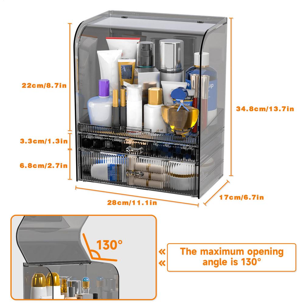 

Covered Makeup Organizer Countertop Cosmetic Display Cases Makeup Storage Box Portable Vanity Cosmetics Organizer With Drawers чорний