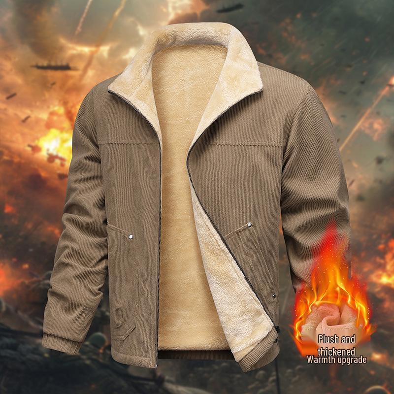 Мужская ретро куртка из вельвета и шерсти ягненка с лацканами - Утепленная и модная 5XL