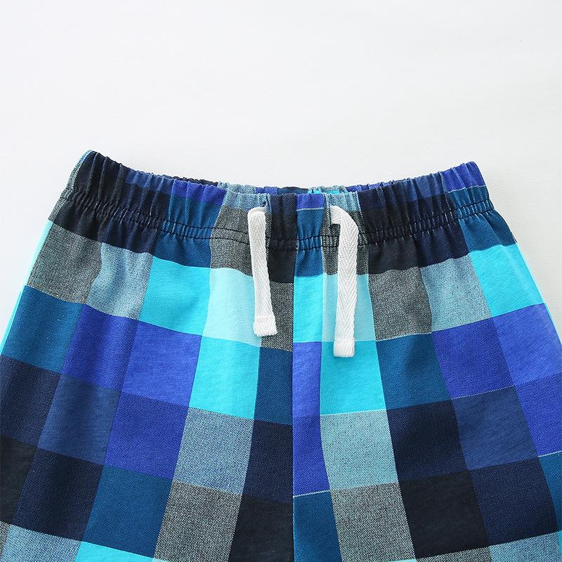 Summer new boys' short-sleeved suit style fashion printed children's plaid shorts two-piece set