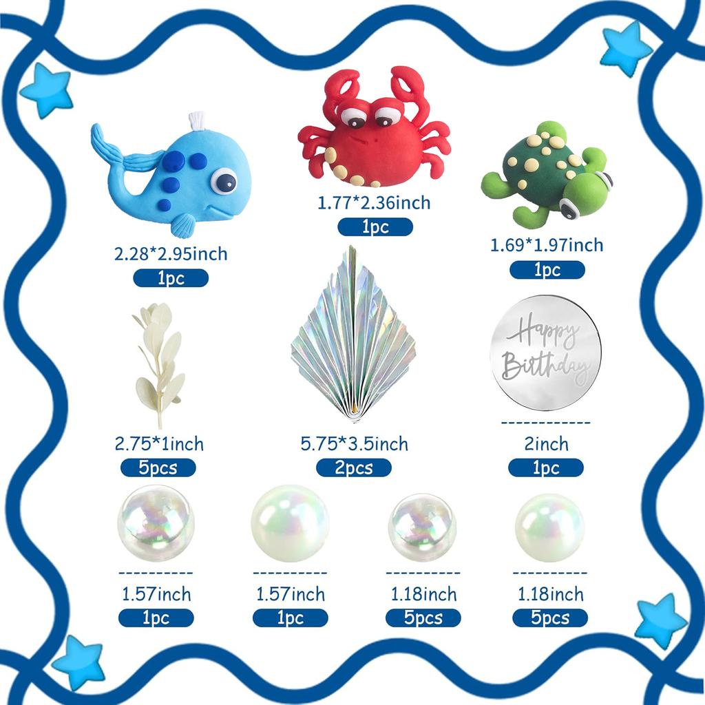 Velrybí ozdoby na dort Krab Želva Figurky Dekorace Podmořský dortový topper pro potřeby na párty s oceánskou tématikou