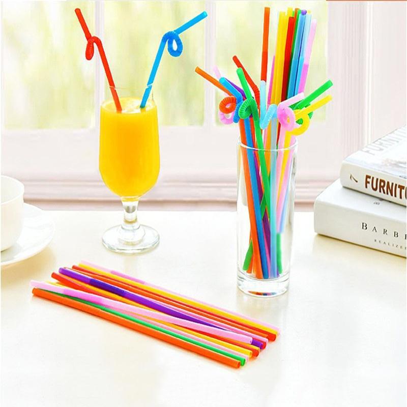 100Pcs Flexible Drinking Straws Kids Party Item Wedding Birthday Party