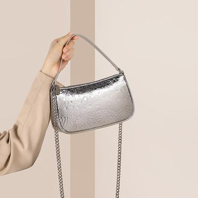 Bag Women's Autumn and Winter New Chain Versatile Messenger Bag Silver High-end Small Square Bag Handbag Shoulder Bag