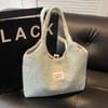 Cute Furry Woven Tote Bag  Large-capacity Student Book Bag  One-shoulder Canvas Vest Bag In Autumn and Winter