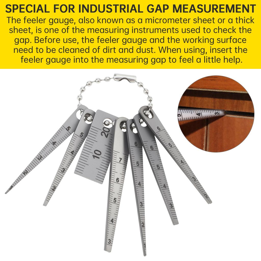 7 Pcs Stainless Steel Feeler Gauge Set 0.1-20mm Clearance Ruler for Cylindrical Bore Taper Welding Hole Inspection Tool
